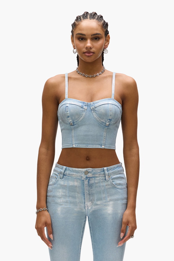 purple brand Corsette Silver Foil Blue