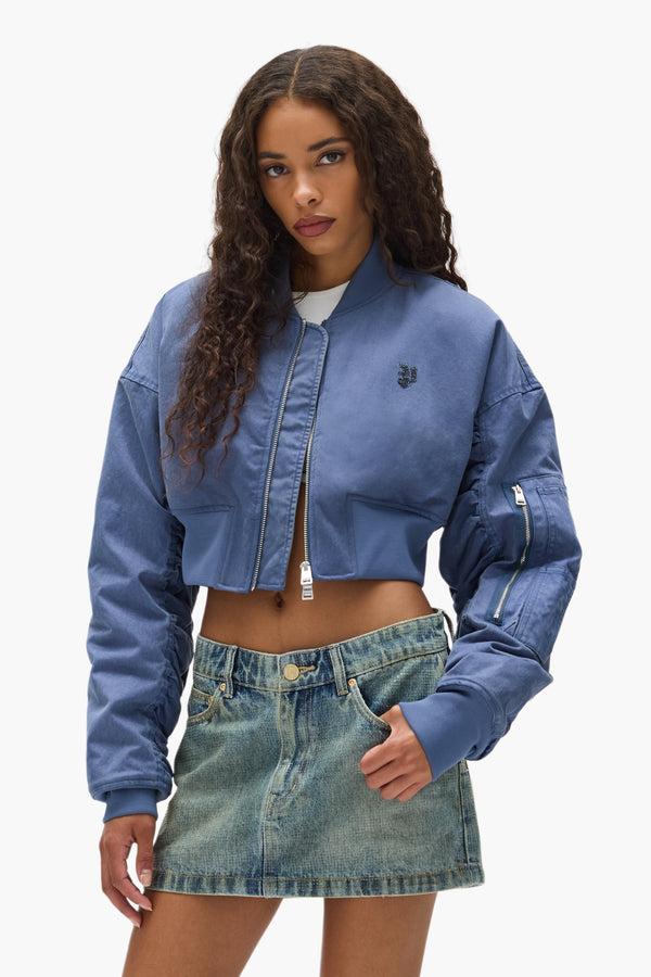 Purple Brand Cropped Bomber Jacket Blue