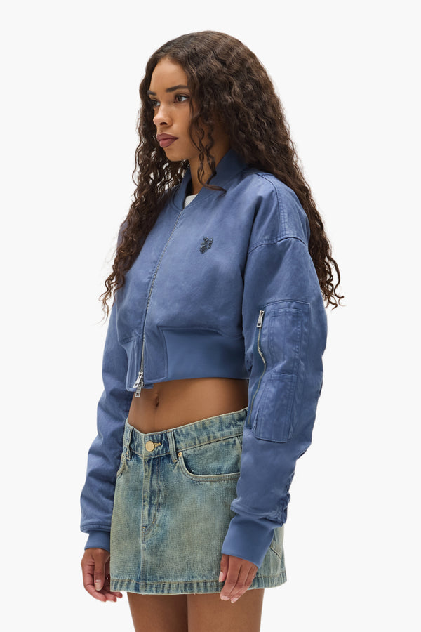 Purple Brand Cropped Bomber Jacket Blue
