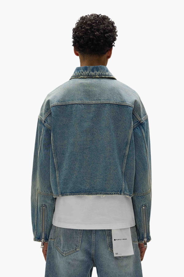 Purple Brand Cropped Carpenter Jacket Mid Indigo