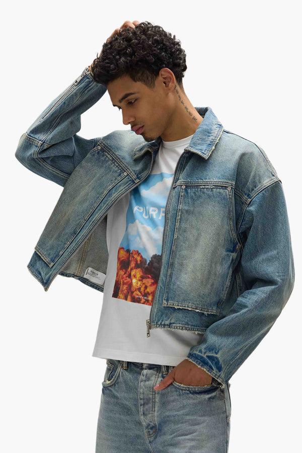 Purple Brand Cropped Carpenter Jacket Mid Indigo