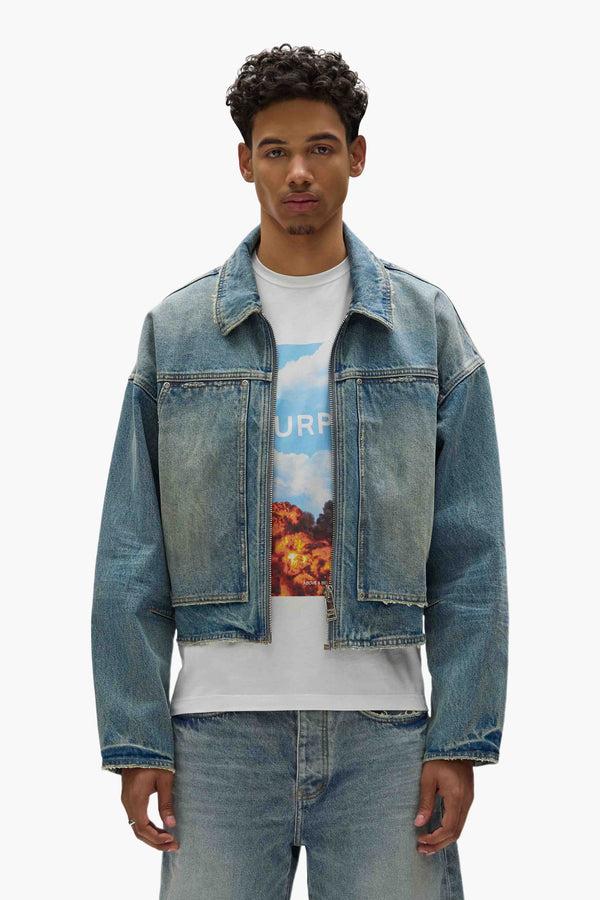 purple brand Cropped Carpenter Jacket Mid Indigo