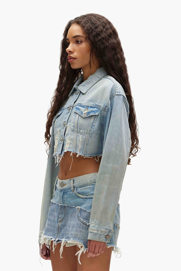 Purple Brand Cropped Denim Jacket Light Indigo