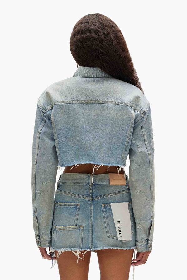 Purple Brand Cropped Denim Jacket Light Indigo