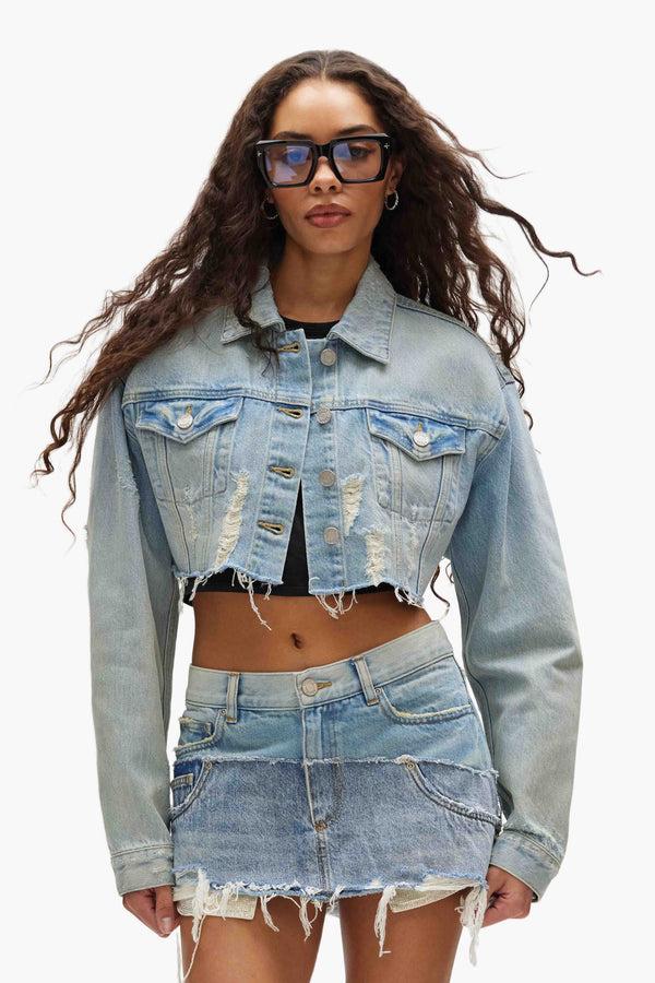 Purple Brand Cropped Denim Jacket Light Indigo