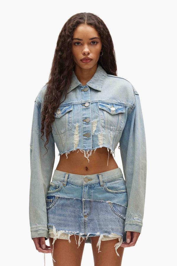 purple brand Cropped Denim Jacket Light Indigo