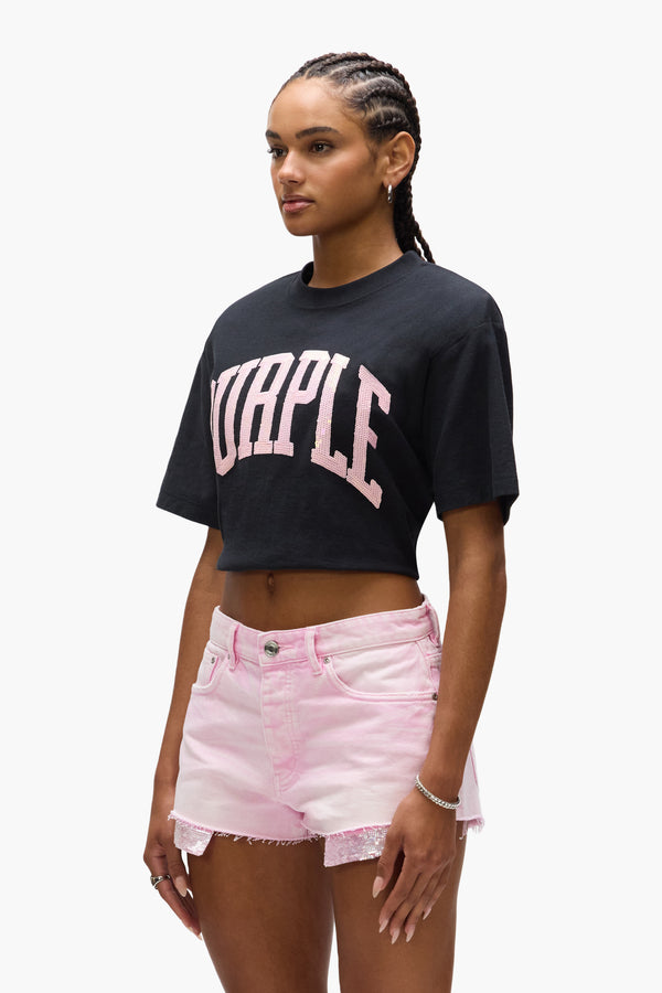 Purple Brand Cropped Varsity Tee Black