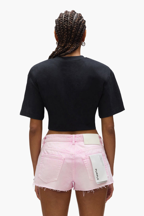 Purple Brand Cropped Varsity Tee Black