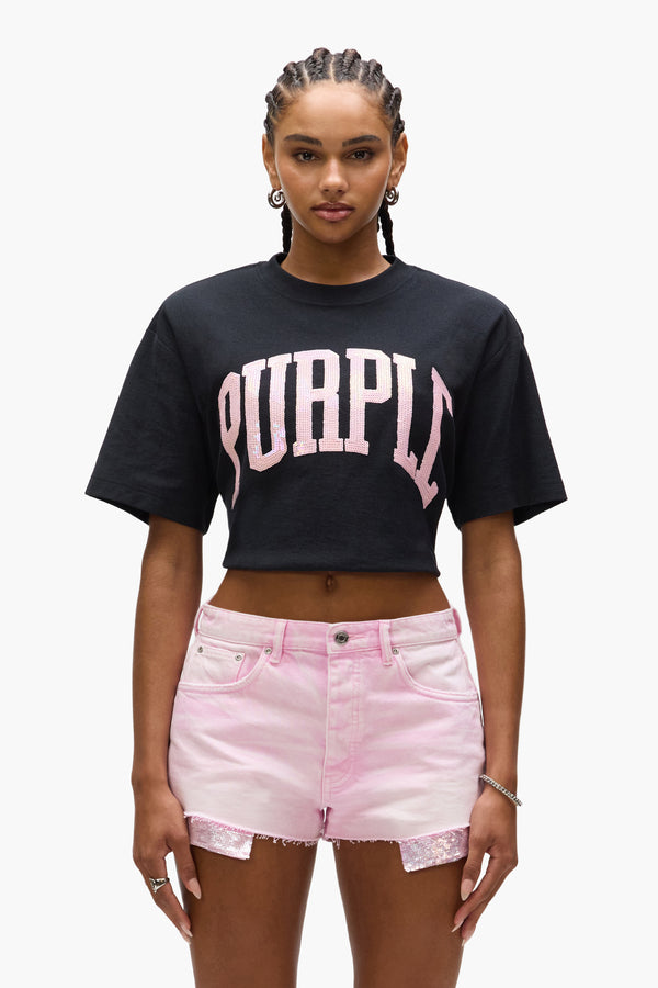 purple brand Cropped Varsity Tee Black