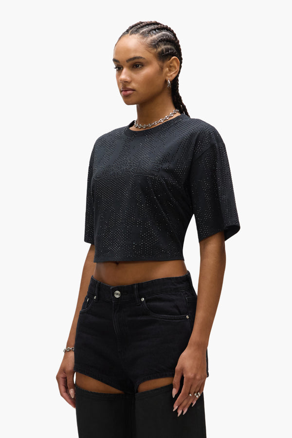 Purple Brand Crystal Camo Cropped Tee Black