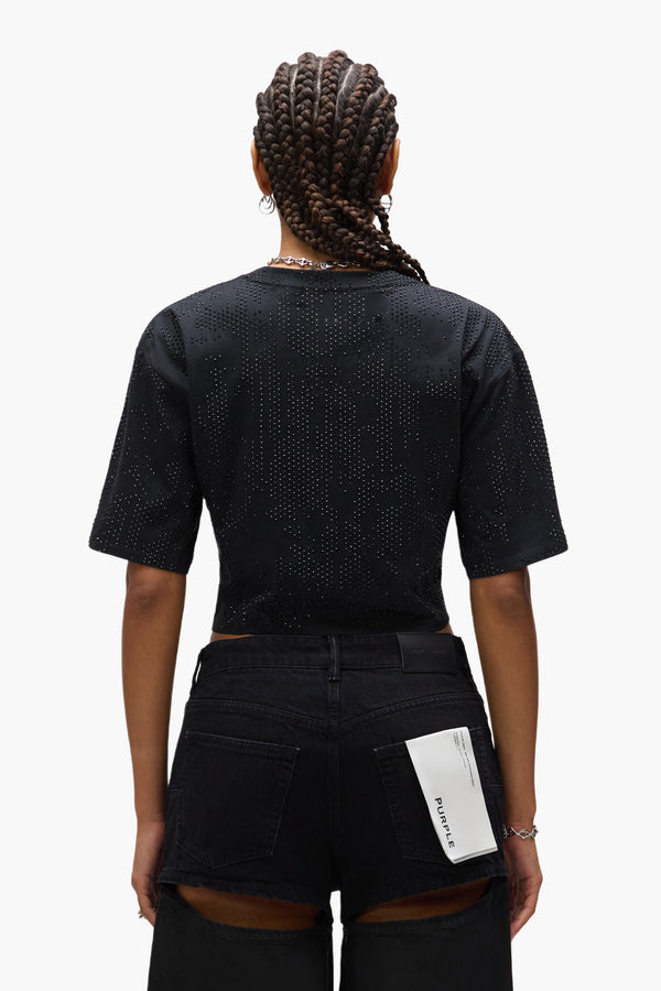 Purple Brand Crystal Camo Cropped Tee Black