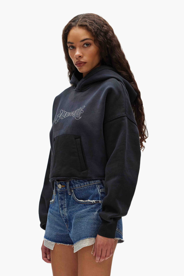 Purple Brand Crystal Cropped Hoodie Black