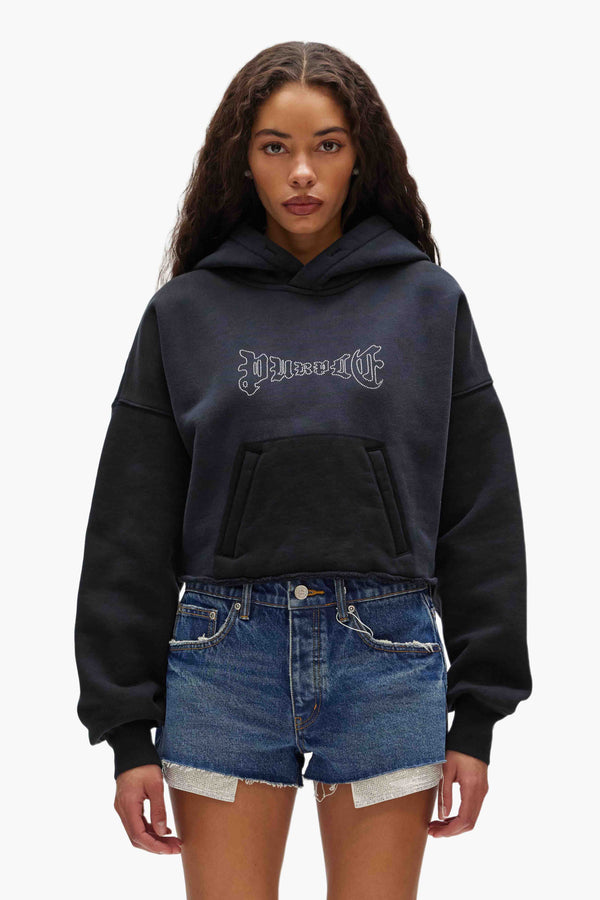 purple brand Crystal Cropped Hoodie Black