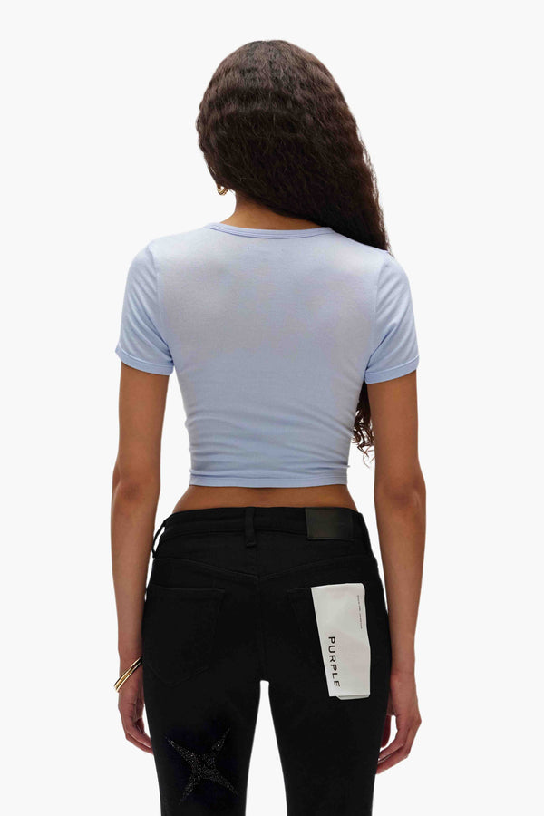 Purple Brand Crystal Script Baby Tee Blue