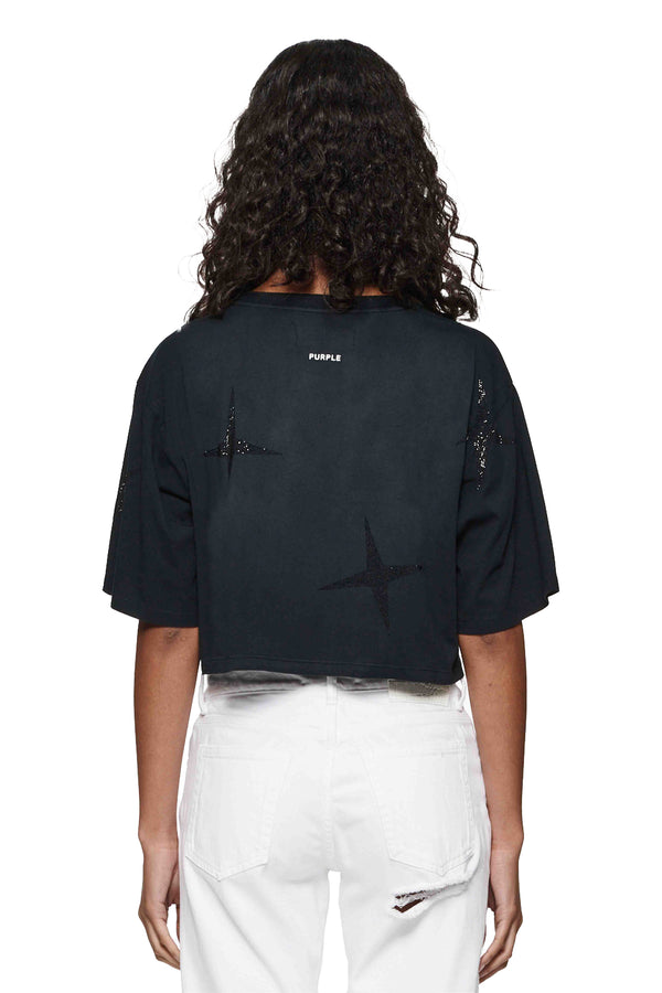 Purple Brand Crystal Stars Cropped Tee Black