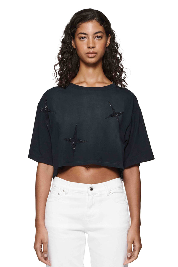 purple brand Crystal Stars Cropped Tee Black