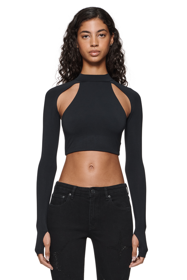 purple brand Cut Out Cropped Top Black