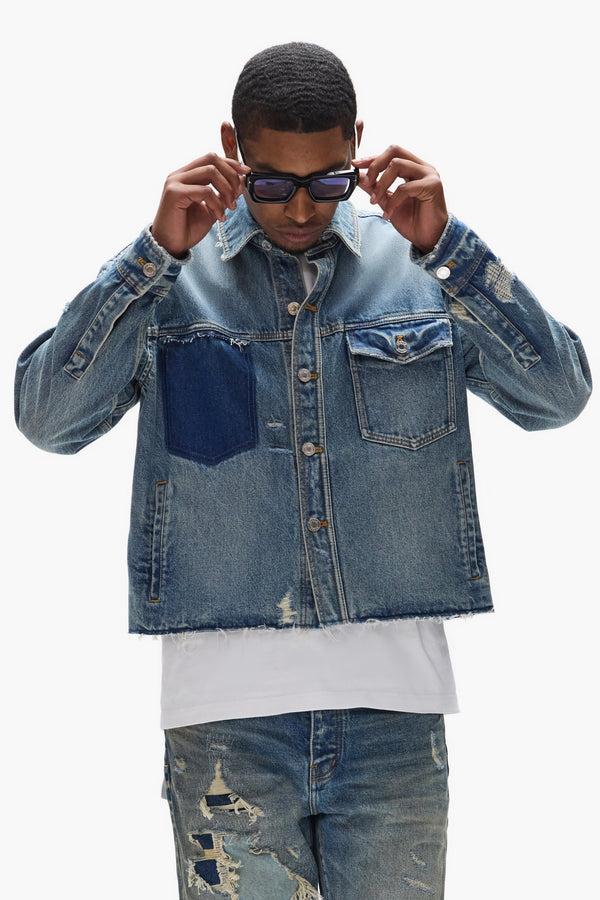 Purple Brand Distressed Cropped Shirt Light Indigo