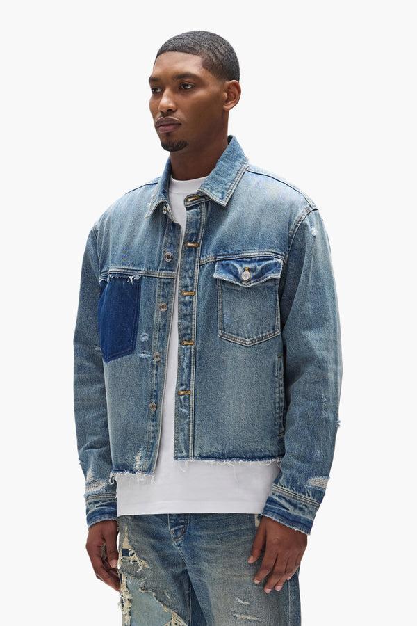 Purple Brand Distressed Cropped Shirt Light Indigo