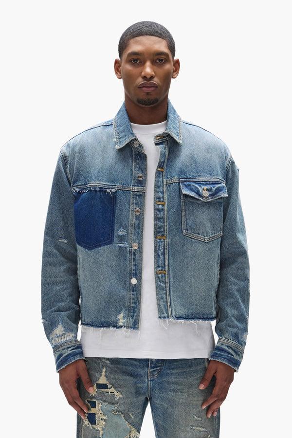 purple brand Distressed Cropped Shirt Light Indigo