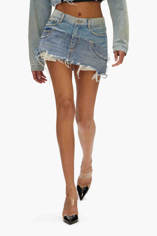Purple Brand Double Denim Mini Skirt Light Indigo
