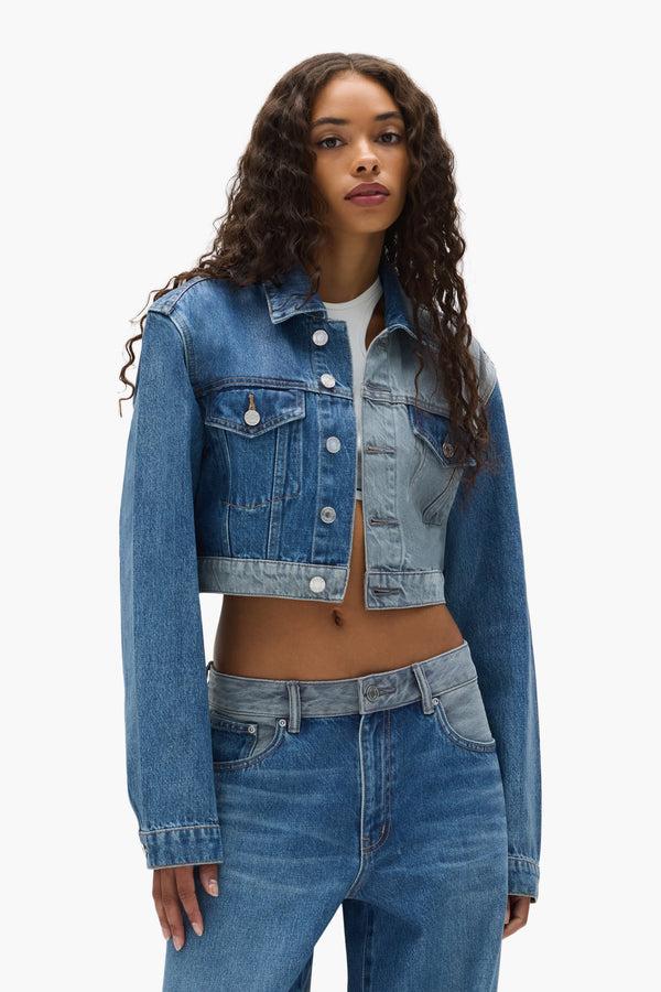 Purple Brand Dual Tone Cropped Jacket Light Indigo