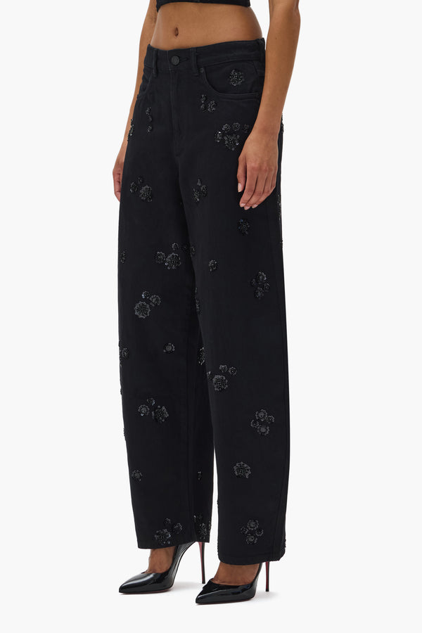 Purple Brand Embellished Barrel Leg Black