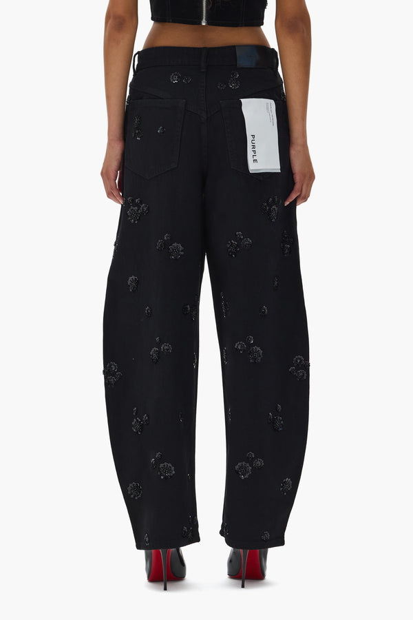 Purple Brand Embellished Barrel Leg Black