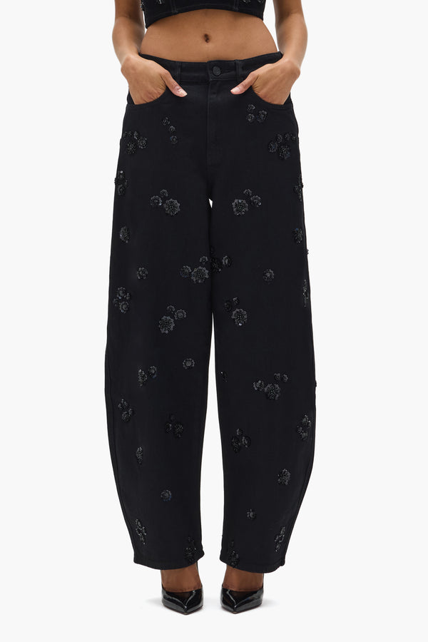 Purple Brand Embellished Barrel Leg Black