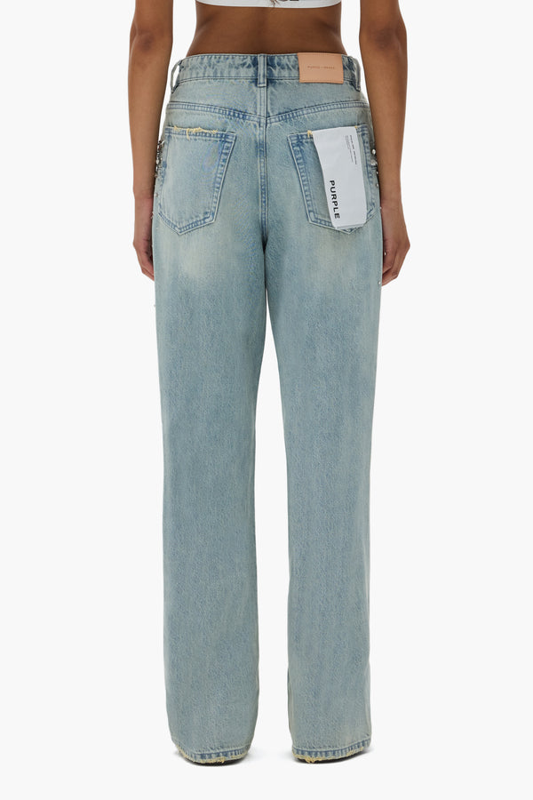 Purple Brand Embellished Wide Leg Light Indigo