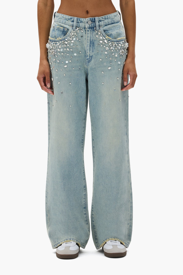 purple brand Embellished Wide Leg Light Indigo