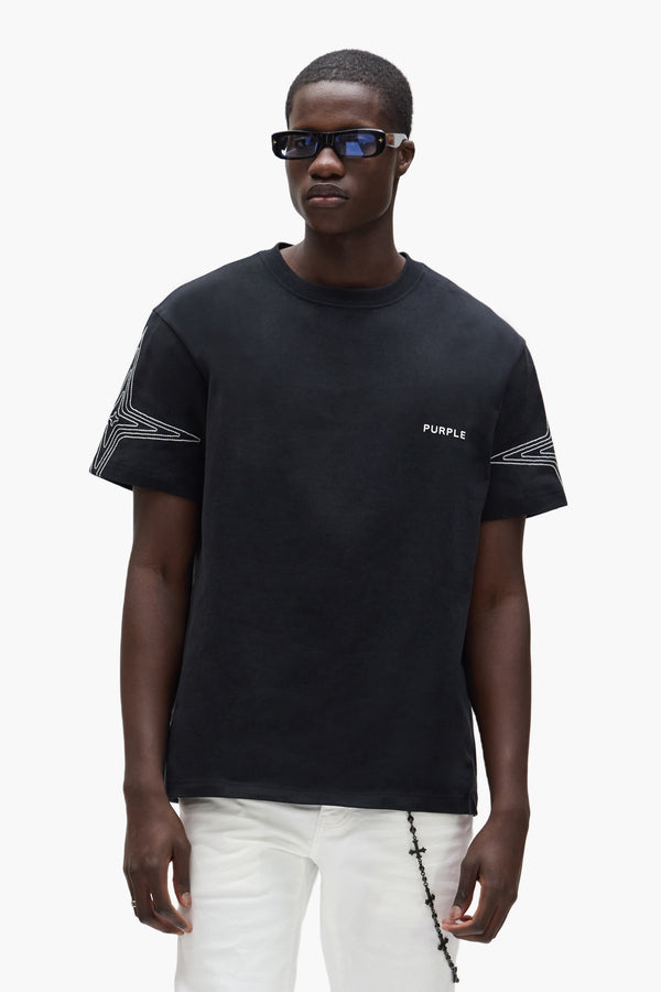 Purple Brand Embroidered Jumbo Star Tee Black