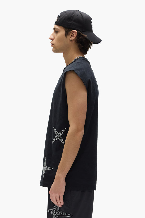 Purple Brand Embroidered Star Tank Top Black