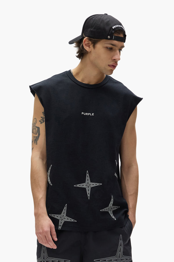 Purple Brand Embroidered Star Tank Top Black