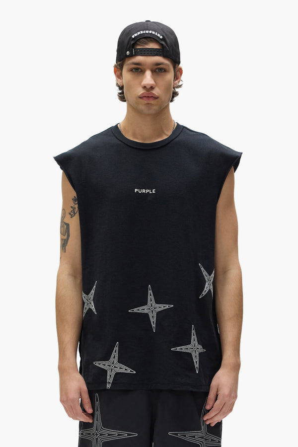 purple brand Embroidered Star Tank Top Black