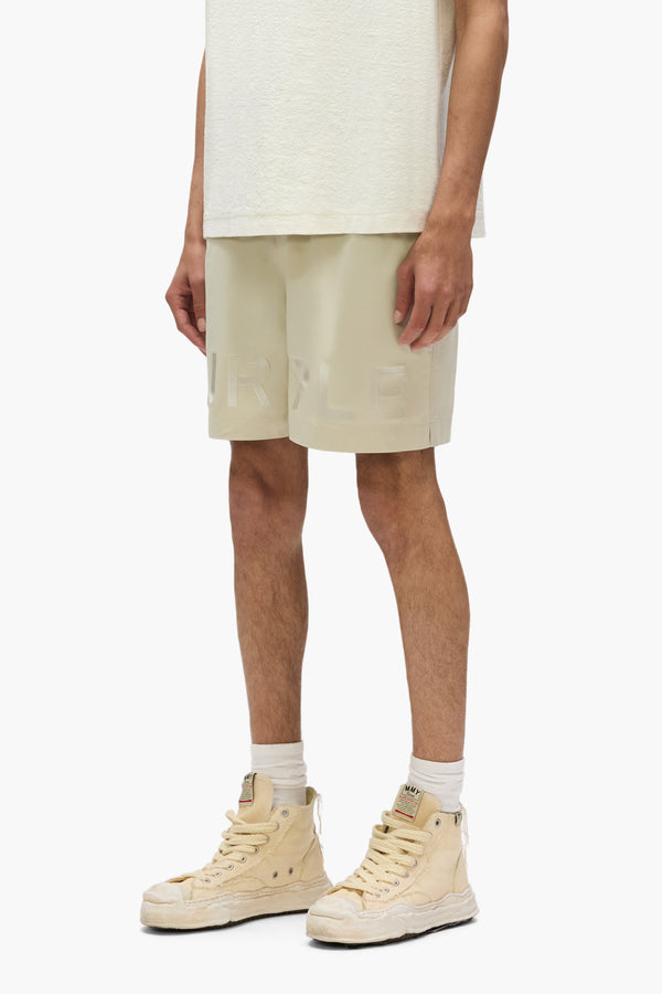 Purple Brand Embroidered Wordmark Swim Short Beige