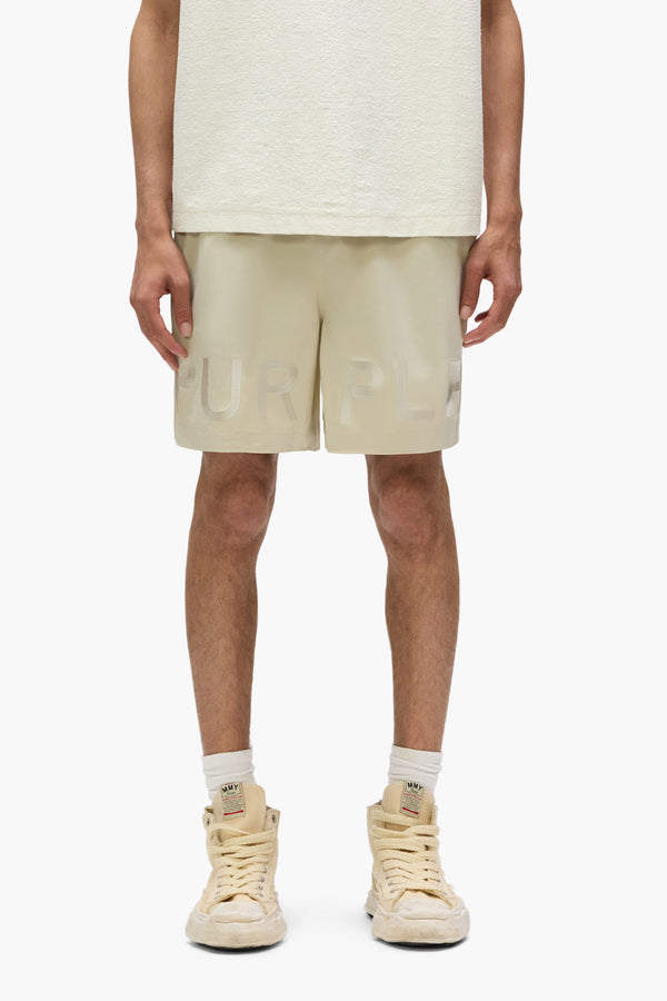 purple brand Embroidered Wordmark Swim Short Beige