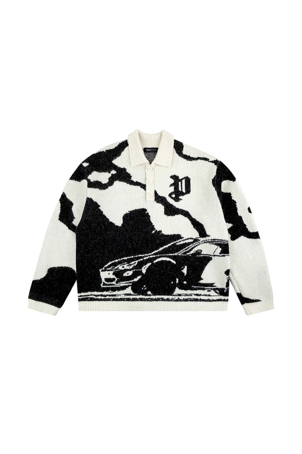 Purple Brand Fireball Polo Sweater Black & White