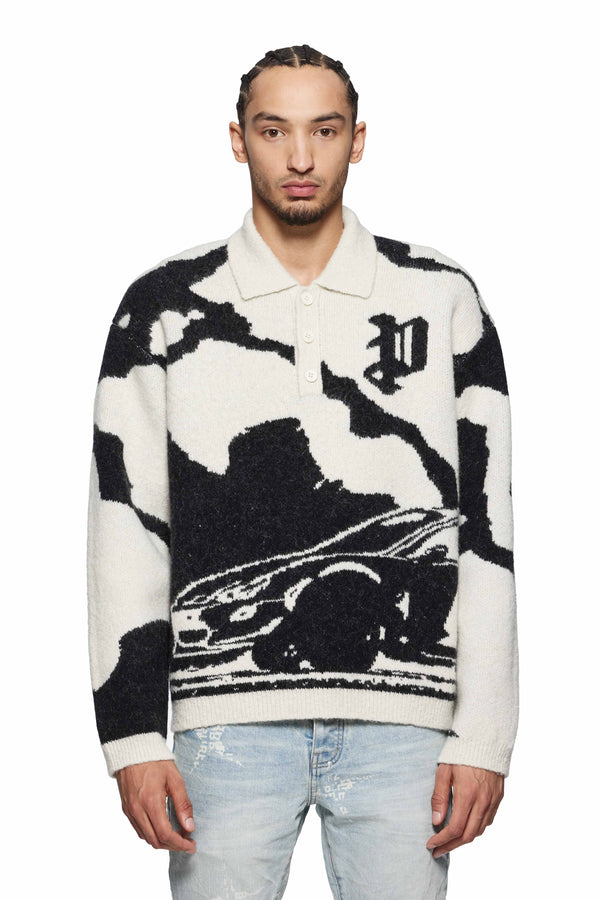 purple brand Fireball Polo Sweater Black & White