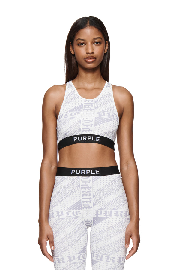 purple brand Flag Bandana Racer Bralette White