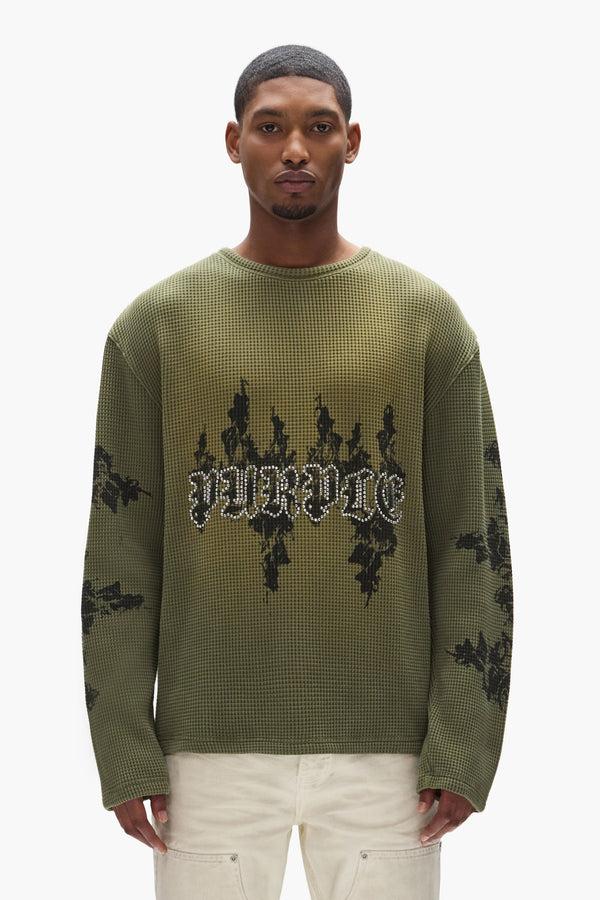 purple brand Flames Waffle Knit Green