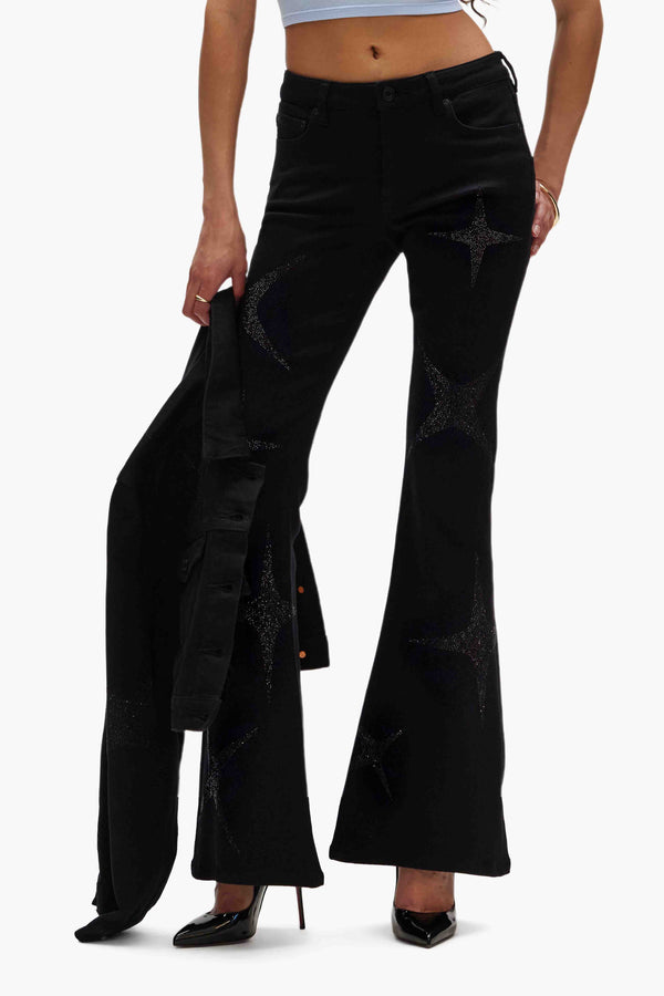 Purple Brand Flare Hotfix Stars Black