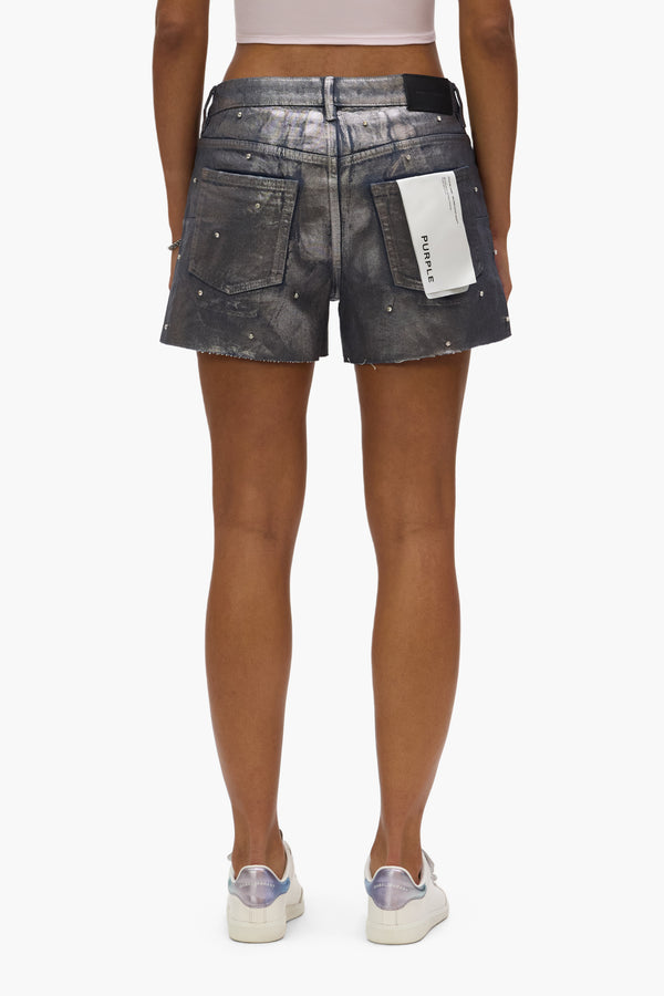 Purple Brand Foil Rhinestone Cut Off Shorts Gray