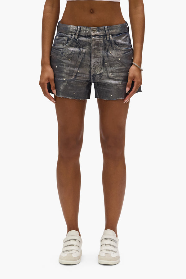 purple brand Foil Rhinestone Cut Off Shorts Gray