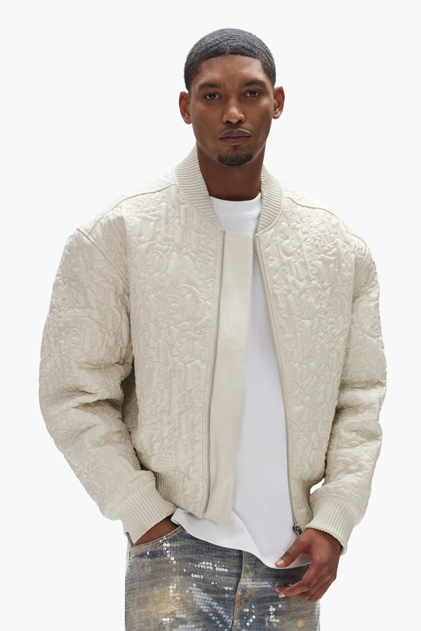 Purple Brand Gothic Bomber Jacket Off White