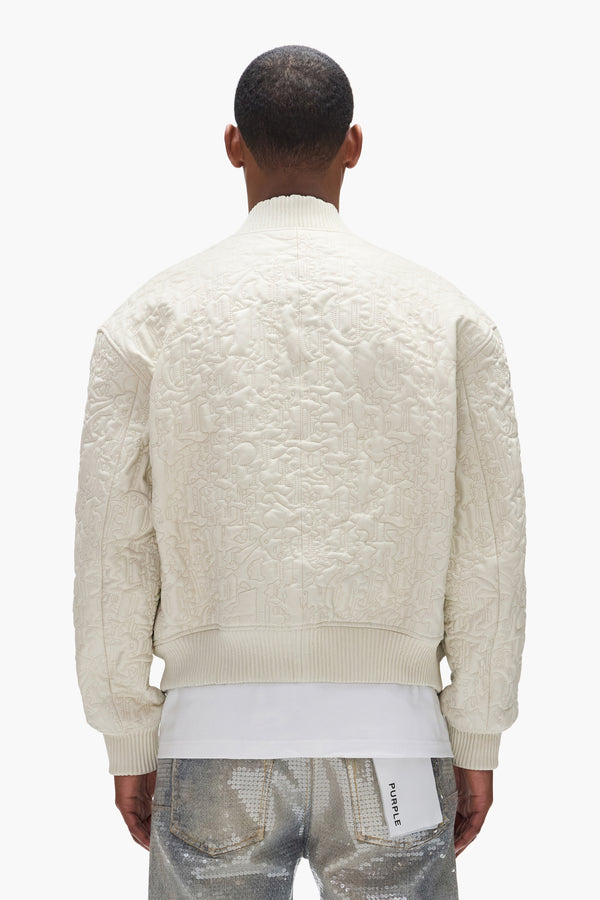 Purple Brand Gothic Bomber Jacket Off White