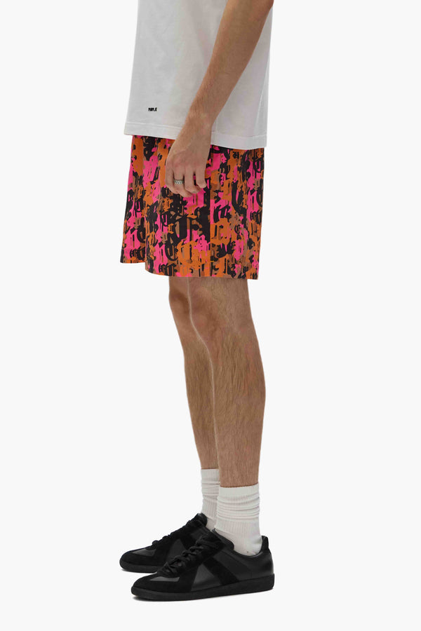 Purple Brand Gothic Camo Swim Shorts Orange & Pink