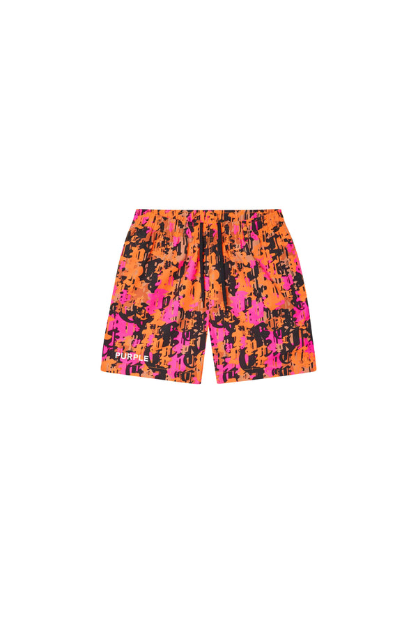 Purple Brand Gothic Camo Swim Shorts Orange & Pink