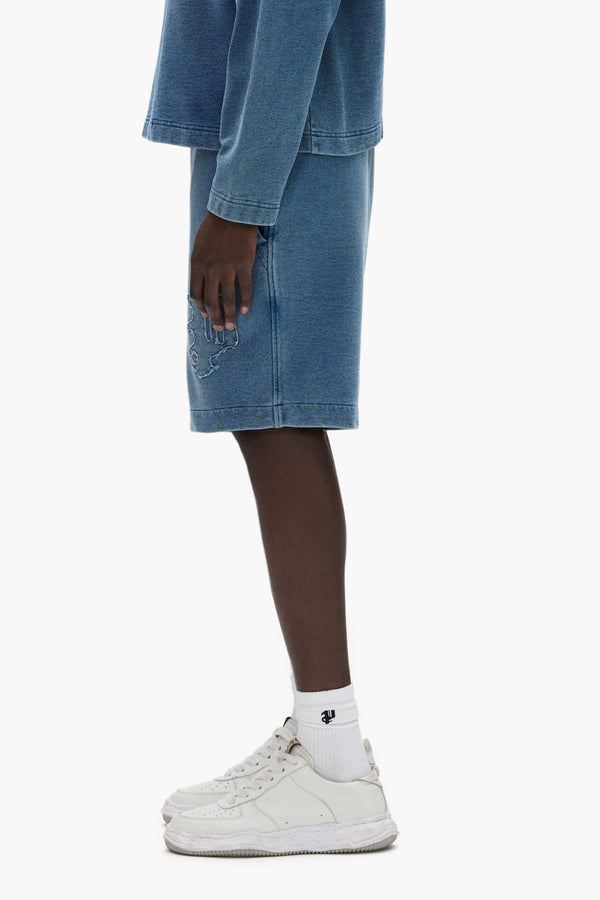 Purple Brand Gothic P Applique Short Blue