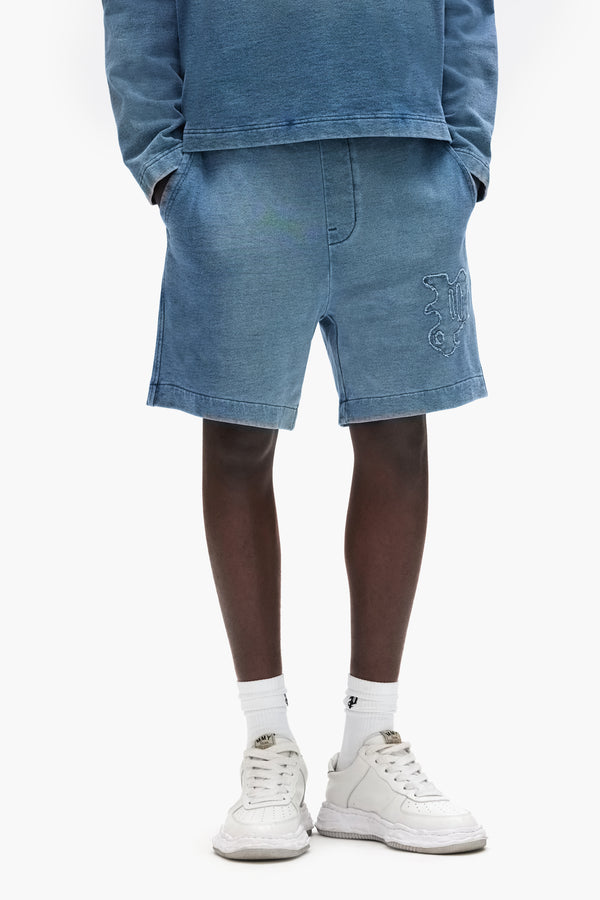 Purple Brand Gothic P Applique Short Blue